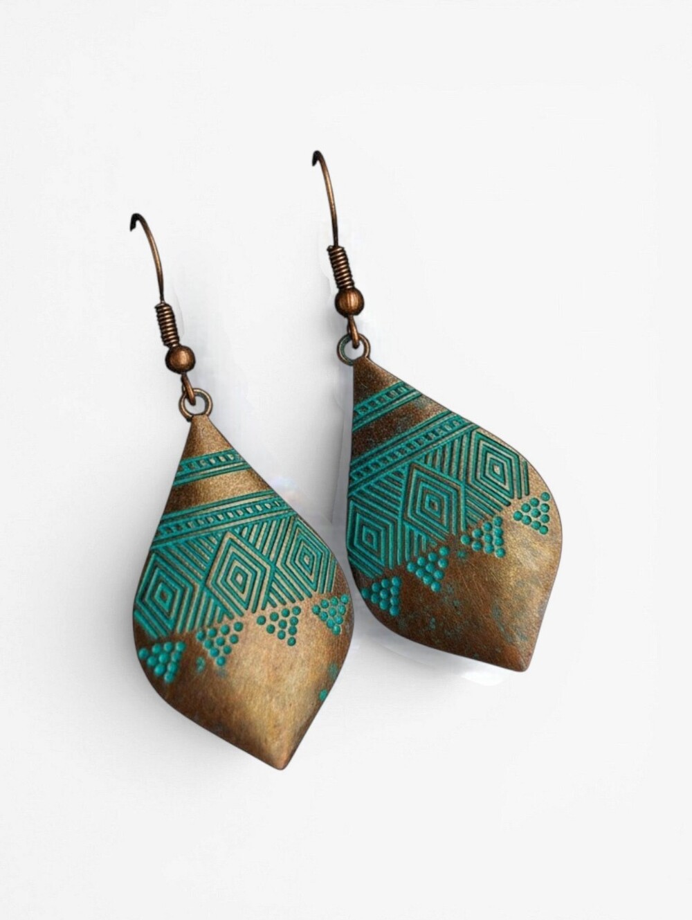Boho Vintage Turquoise Teardrop Dangle Earrings Bronze Aztec Jewelry